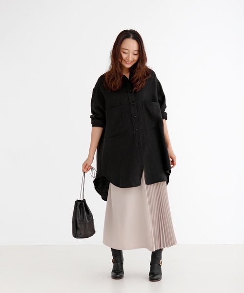 Munich（ミューニック）の「ウールリネンビエラビッグシルエットシャツ（シャツ/ブラウス・レディース・オフホワイト/ブラック/ブラウン・FREE）」の18枚目の写真