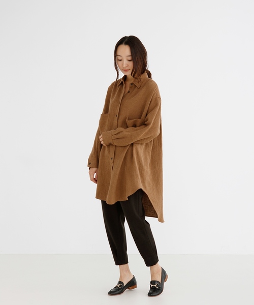 Munich（ミューニック）の「ウールリネンビエラビッグシルエットシャツ（シャツ/ブラウス・レディース・オフホワイト/ブラック/ブラウン・FREE）」の10枚目の写真