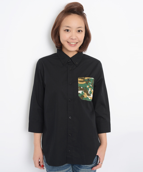 X-girl(エックスガール)の「CAMO SHIRT(シャツ/ブラウス・レディース・ホワイト/ブラック/カモフラージュ・1/2)」の3枚目の写真