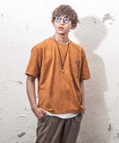 MinoriTY（マイノリティ）の「フェイクスウェード半袖Tシャツ+インナーTシャツ（2枚セット）アンサンブル（Tシャツ/カットソー・メンズ・カーキ/キャメル/ベージュ・M/L）」の3枚目の写真