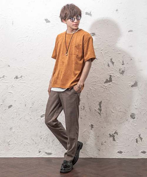 MinoriTY（マイノリティ）の「フェイクスウェード半袖Tシャツ+インナーTシャツ（2枚セット）アンサンブル（Tシャツ/カットソー・メンズ・カーキ/キャメル/ベージュ・M/L）」の6枚目の写真