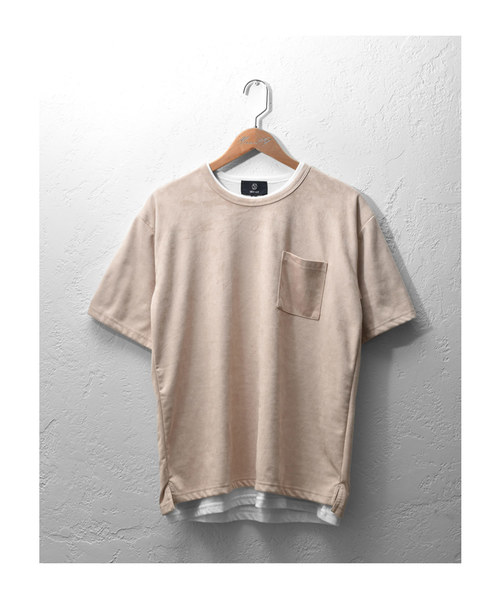 MinoriTY（マイノリティ）の「フェイクスウェード半袖Tシャツ+インナーTシャツ（2枚セット）アンサンブル（Tシャツ/カットソー・メンズ・カーキ/キャメル/ベージュ・M/L）」の9枚目の写真