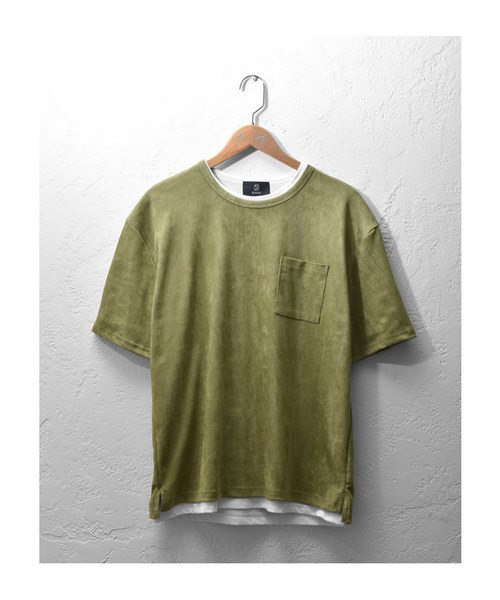 MinoriTY（マイノリティ）の「フェイクスウェード半袖Tシャツ+インナーTシャツ（2枚セット）アンサンブル（Tシャツ/カットソー・メンズ・カーキ/キャメル/ベージュ・M/L）」の10枚目の写真