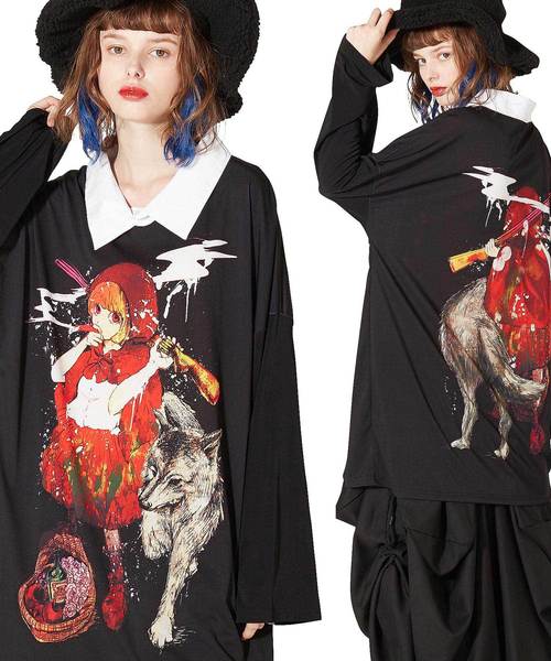 ankoROCK(アンコロック)の「前後喫煙赤ずきんシャツ襟カットソー -メガビッグ-(Tシャツ/カットソー・メンズ・A・ONE SIZE)」の1枚目の写真