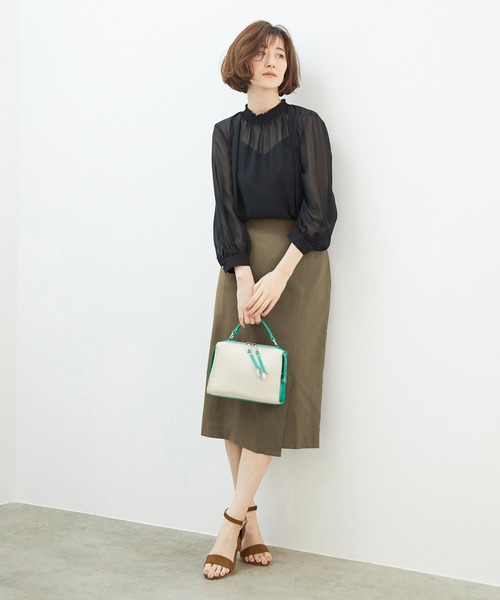ROPE' PICNIC(ロペピクニック)の「麻調タックアイラインスカート(スカート・レディース・ベージュ/ネイビー/カーキ/ベージュ系その他2・40/38/36)」の8枚目の写真