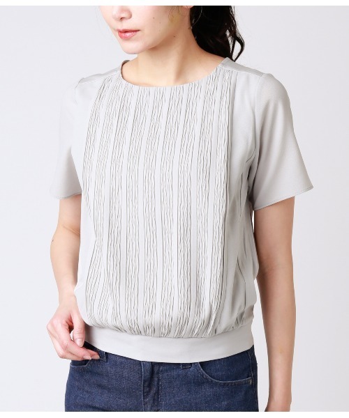 NEWYORKER(ニューヨーカー)の「シフォンジョーゼット ランダムプリーツブロッキングカットソー(スーツインナー対応)(Tシャツ/カットソー・レディース・ホワイト/ライトグレー/グリーン系その他3・M/L)」の12枚目の写真