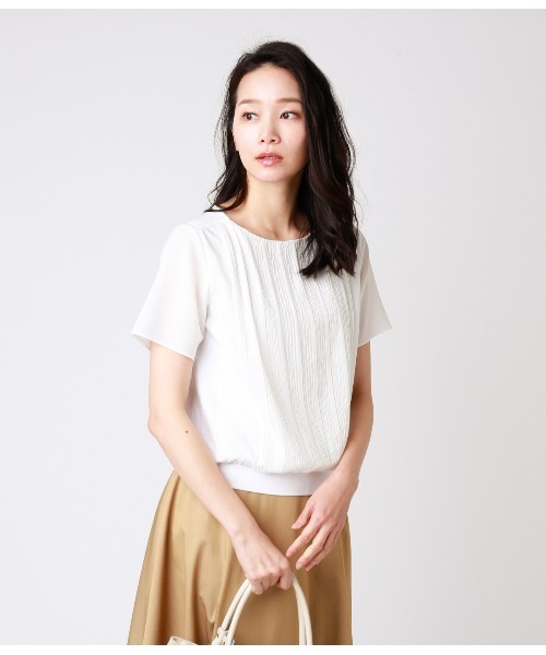 NEWYORKER(ニューヨーカー)の「シフォンジョーゼット ランダムプリーツブロッキングカットソー(スーツインナー対応)(Tシャツ/カットソー・レディース・ホワイト/ライトグレー/グリーン系その他3・M/L)」の16枚目の写真