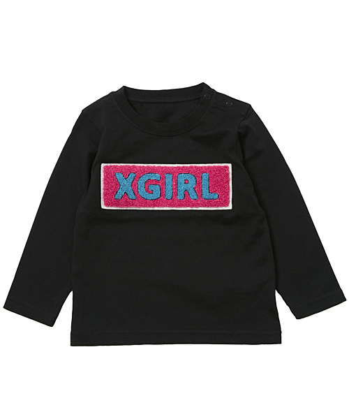 X-girl Stages（エックスガールステージス）の「L/S TEE PATCHED BAR LOGO (12M～3T)（Tシャツ/カットソー・キッズ・アッシュ/ホワイト/ブラック・12M/2T/3T）」の2枚目の写真