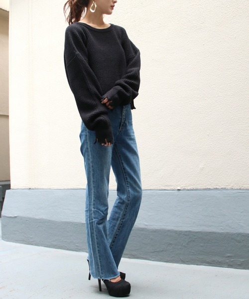 Avvenente（アベネンテ）の「【Avvenente】ダメージワッフルニット（ニット/セーター・レディース・ブラック/ベージュ/オフホワイト・M）」の16枚目の写真