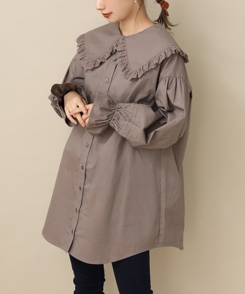 one after another NICE CLAUP（ワンアフターアナザーナイスクラップ）の「大きなレースフリル衿ブラウス（シャツ/ブラウス・レディース・オフホワイト/モカ/ベージュ・FREE）」の3枚目の写真