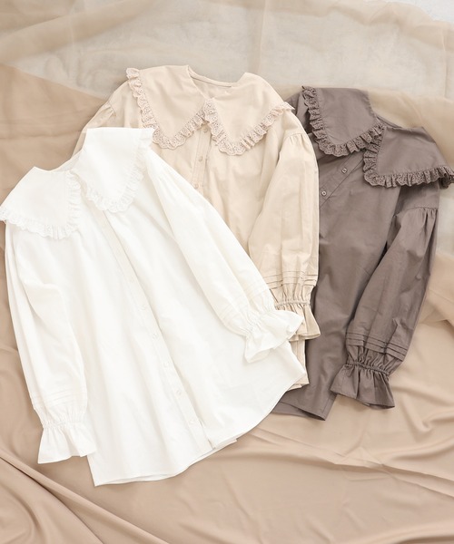 one after another NICE CLAUP（ワンアフターアナザーナイスクラップ）の「大きなレースフリル衿ブラウス（シャツ/ブラウス・レディース・オフホワイト/モカ/ベージュ・FREE）」の13枚目の写真