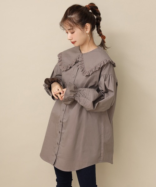 one after another NICE CLAUP（ワンアフターアナザーナイスクラップ）の「大きなレースフリル衿ブラウス（シャツ/ブラウス・レディース・オフホワイト/モカ/ベージュ・FREE）」の4枚目の写真