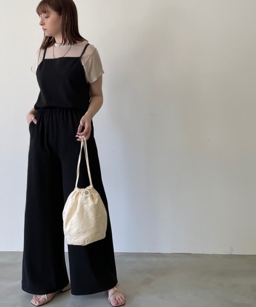 セール】ダブルストラップワイドシルエットサロペットパンツ