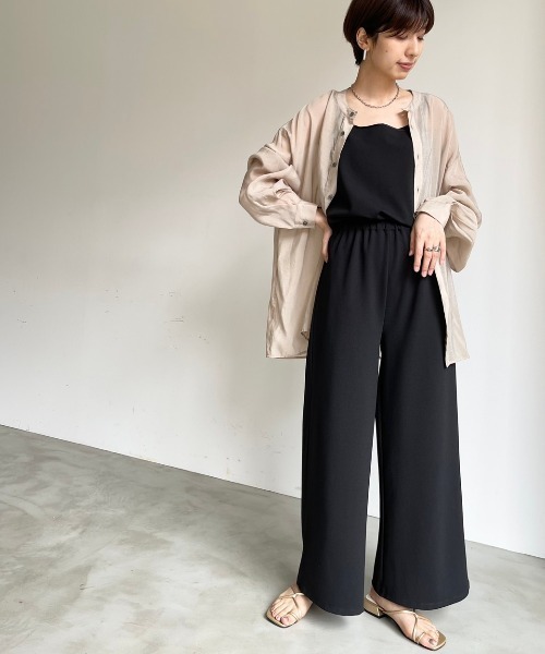 セール】ダブルストラップワイドシルエットサロペットパンツ