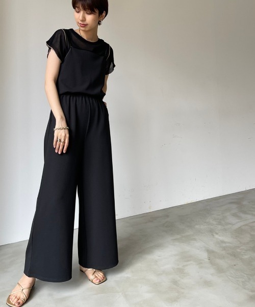 セール】ダブルストラップワイドシルエットサロペットパンツ