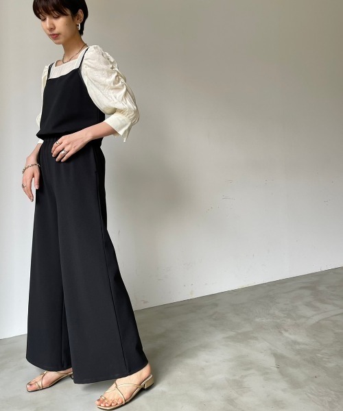 セール】ダブルストラップワイドシルエットサロペットパンツ