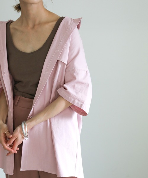 select MOCA(セレクトモカ)の「2021 SS ダブルポケットステッチデザインシャツ(シャツ/ブラウス・レディース・オフホワイト/ライトグリーン/ラベンダー・FREE)」の3枚目の写真