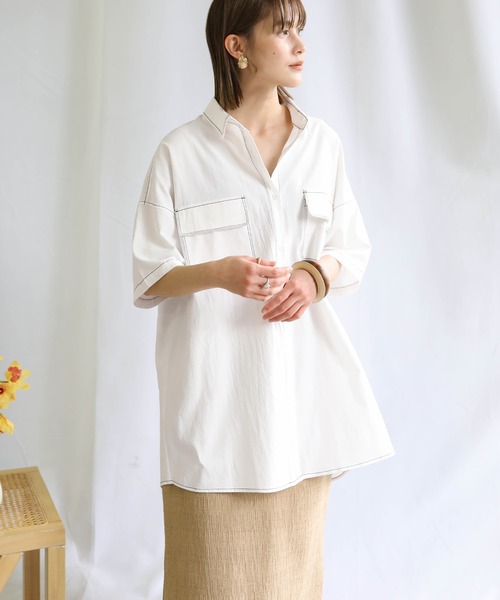 select MOCA(セレクトモカ)の「2021 SS ダブルポケットステッチデザインシャツ(シャツ/ブラウス・レディース・オフホワイト/ライトグリーン/ラベンダー・FREE)」の4枚目の写真