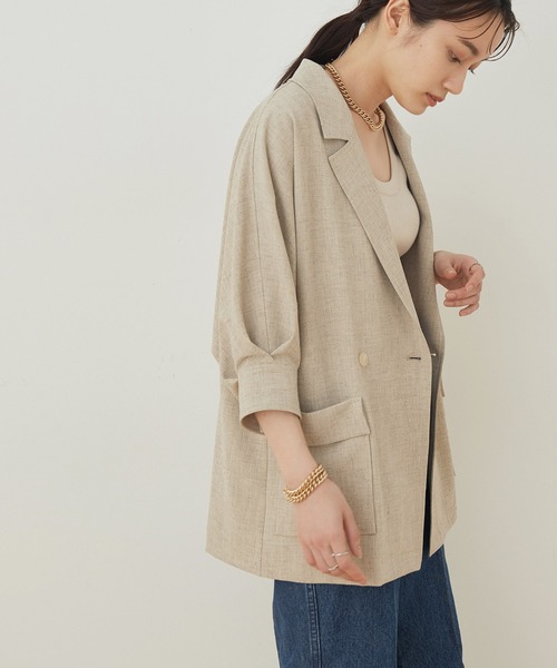 ADAM ET ROPE'（アダムエロペ）の「【セットアップ対応】ドルマンシャツジャケット（ナイロンジャケット・レディース・キナリ/ベージュ/ミント・FREE）」の3枚目の写真