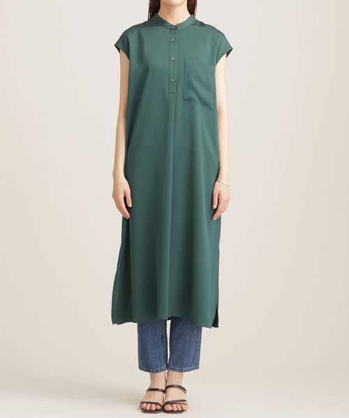 セール サテンシャツワンピース ノースリーブ Nano Universe ナノユニバース のファッション ノースリーブ ワンピース セットアップ可 ワンピース