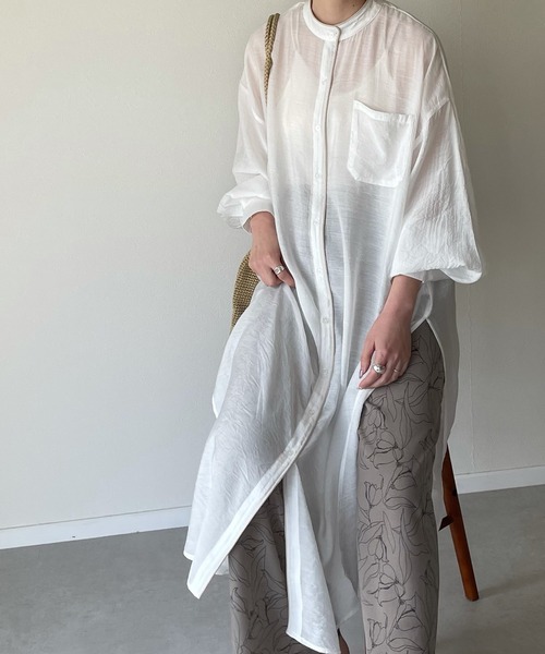 y/m by misato(イムバイミサト)の「シアーバンドカラーパイピングシャツワンピース(ワンピース・レディース・ベージュ/アイボリー・FREE)」の10枚目の写真