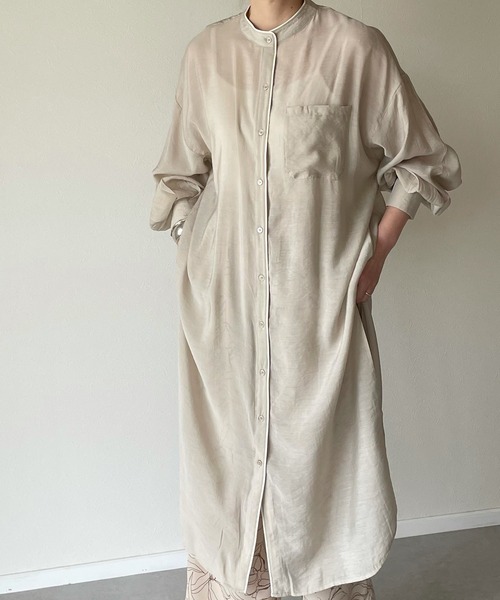 y/m by misato(イムバイミサト)の「シアーバンドカラーパイピングシャツワンピース(ワンピース・レディース・ベージュ/アイボリー・FREE)」の16枚目の写真
