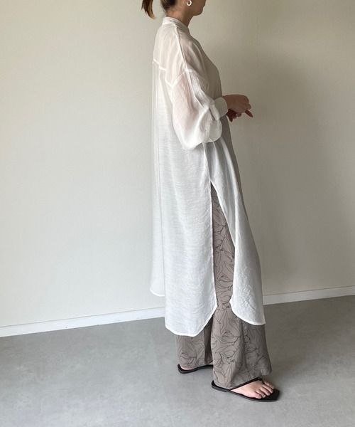 y/m by misato(イムバイミサト)の「シアーバンドカラーパイピングシャツワンピース(ワンピース・レディース・ベージュ/アイボリー・FREE)」の15枚目の写真