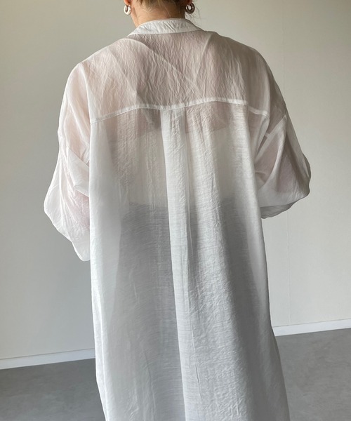 y/m by misato(イムバイミサト)の「シアーバンドカラーパイピングシャツワンピース(ワンピース・レディース・ベージュ/アイボリー・FREE)」の12枚目の写真