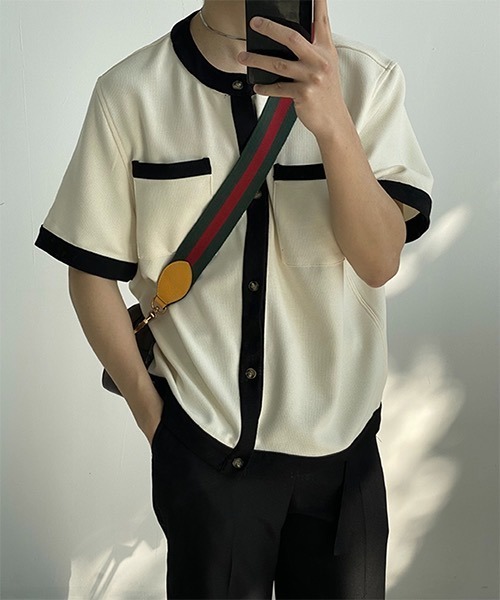 WESTBOY（ウエストボーイ）の「【WB ORIGINALS】No-collar Half-sleeve Shirt WO21S404TP（シャツ/ブラウス・メンズ・ホワイト/ブラック・S/M/L）」の4枚目の写真