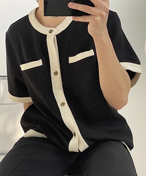 WESTBOY（ウエストボーイ）の「【WB ORIGINALS】No-collar Half-sleeve Shirt WO21S404TP（シャツ/ブラウス・メンズ・ホワイト/ブラック・S/M/L）」の5枚目の写真
