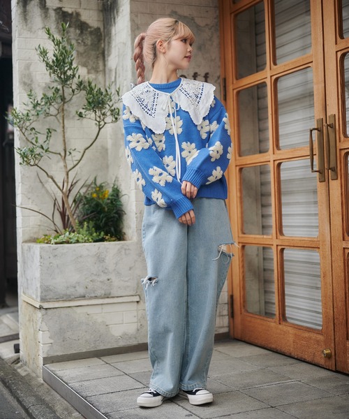 SPINNS（スピンズ）の「顔まわり華やぐ 刺繍レースつけ襟（付け襟・レディース・ホワイト/ブラック/ホワイト系その他・ONESIZE）」の6枚目の写真