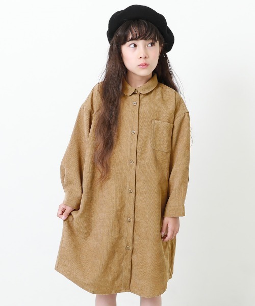 devirock（デビロック）の「ロング丈シャツコールワンピース（シャツワンピース・キッズ・ダークベージュ/パープル系その他/グレー系その他・100cm/150cm/120cm/110cm/140cm/130cm/160cm）」の2枚目の写真