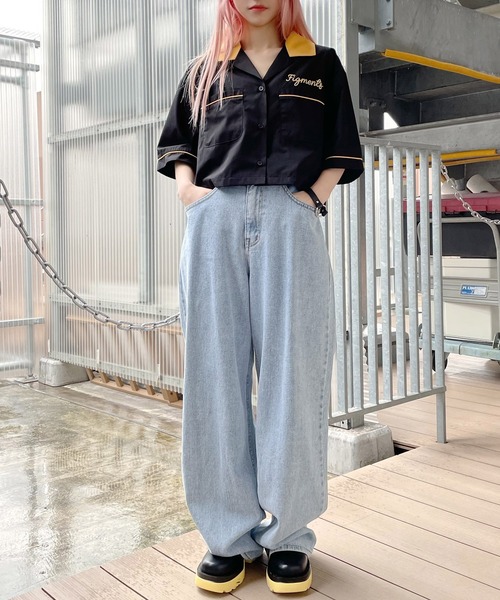 Figments(フィグメンツ)の「クロップドボーリングシャツ(シャツ/ブラウス・レディース・ブラック/ピンク/ブルー・FREE)」の19枚目の写真