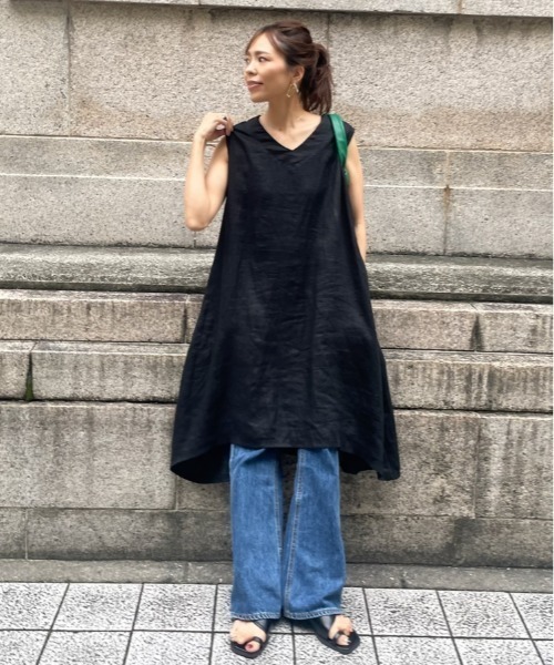 ulu(ウル)の「original Aline linen dress(ワンピース・レディース・ホワイト/ブラック・FREE)」の1枚目の写真