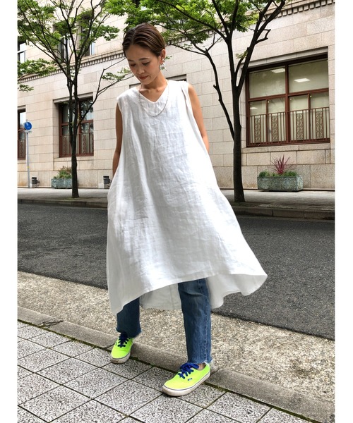 ulu(ウル)の「original Aline linen dress(ワンピース・レディース・ホワイト/ブラック・FREE)」の8枚目の写真