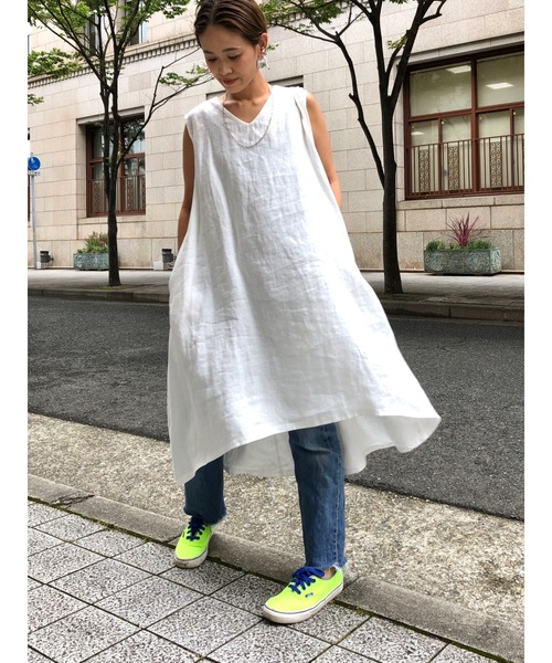 ulu(ウル)の「original Aline linen dress(ワンピース・レディース・ホワイト/ブラック・FREE)」の9枚目の写真
