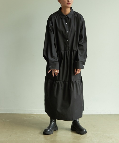 VACANCY（ヴァカンシー）の「ティアードシャツワンピース（ワンピース・レディース・ブラック/オレンジ・FREE）」の7枚目の写真