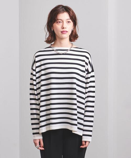 UNITED ARROWS（ユナイテッドアローズ）の「＜UNITED ARROWS＞W ボーダー ワイド スリット ニット W（ニット/セーター・レディース・ブラック/ピンク・FREE）」の3枚目の写真