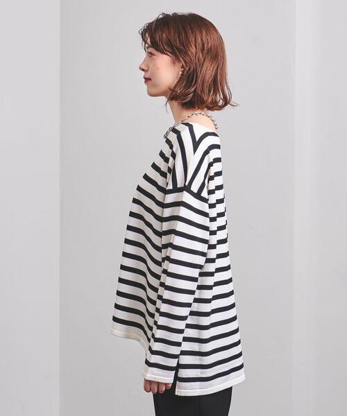 UNITED ARROWS（ユナイテッドアローズ）の「＜UNITED ARROWS＞W ボーダー ワイド スリット ニット W（ニット/セーター・レディース・ブラック/ピンク・FREE）」の9枚目の写真