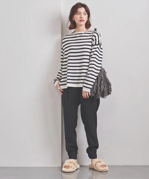 UNITED ARROWS（ユナイテッドアローズ）の「＜UNITED ARROWS＞W ボーダー ワイド スリット ニット W（ニット/セーター・レディース・ブラック/ピンク・FREE）」の4枚目の写真