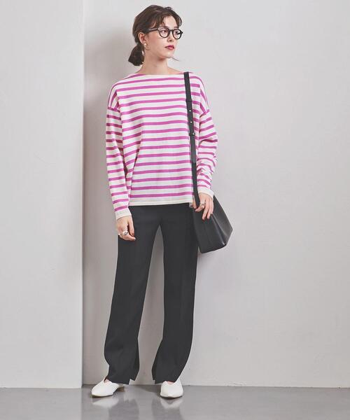 UNITED ARROWS（ユナイテッドアローズ）の「＜UNITED ARROWS＞W ボーダー ワイド スリット ニット W（ニット/セーター・レディース・ブラック/ピンク・FREE）」の6枚目の写真