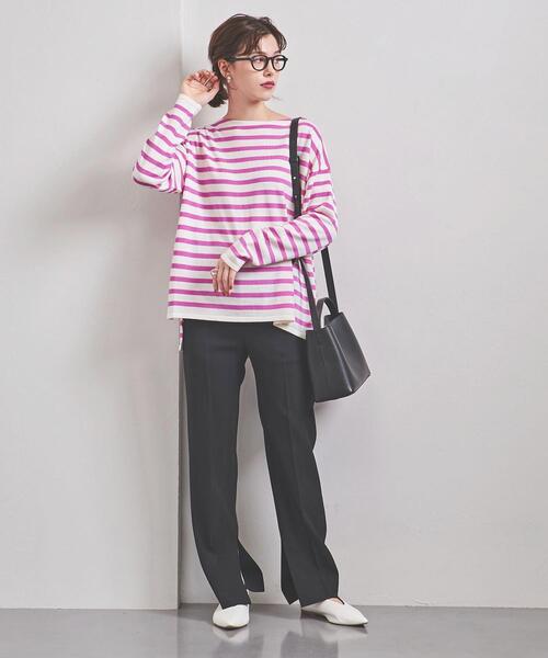 UNITED ARROWS（ユナイテッドアローズ）の「＜UNITED ARROWS＞W ボーダー ワイド スリット ニット W（ニット/セーター・レディース・ブラック/ピンク・FREE）」の7枚目の写真