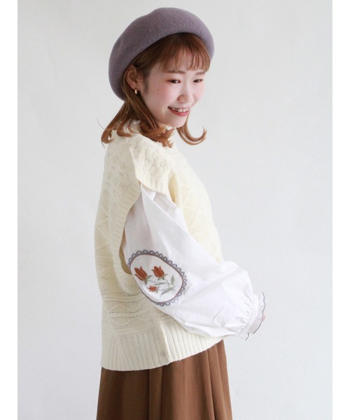 ehka sopo（エヘカソポ）の「ケーブルクルーベスト（ニット/セーター・レディース・キナリ/グリーン/ブラウン/ブラック・ﾌﾘ-）」の13枚目の写真