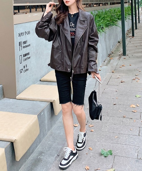 aimoha（アイモハ）の「フェイクレザージャケット（ライダースジャケット・レディース・チョコ・LARGE/SMALL/MEDIUM）」の8枚目の写真