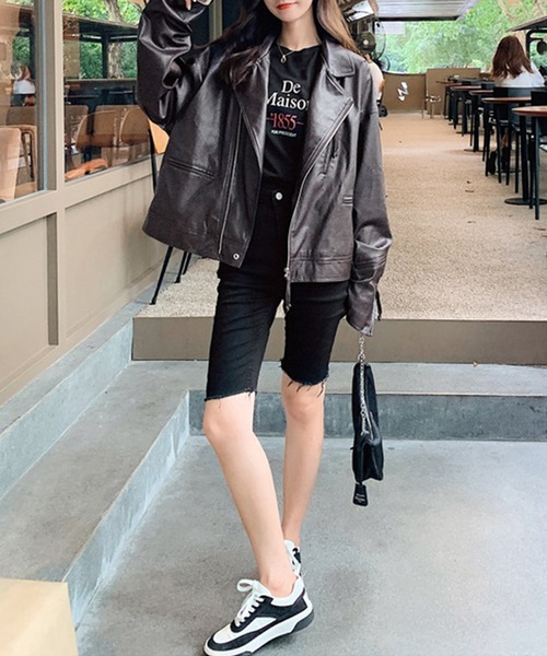 aimoha（アイモハ）の「フェイクレザージャケット（ライダースジャケット・レディース・チョコ・LARGE/SMALL/MEDIUM）」の10枚目の写真