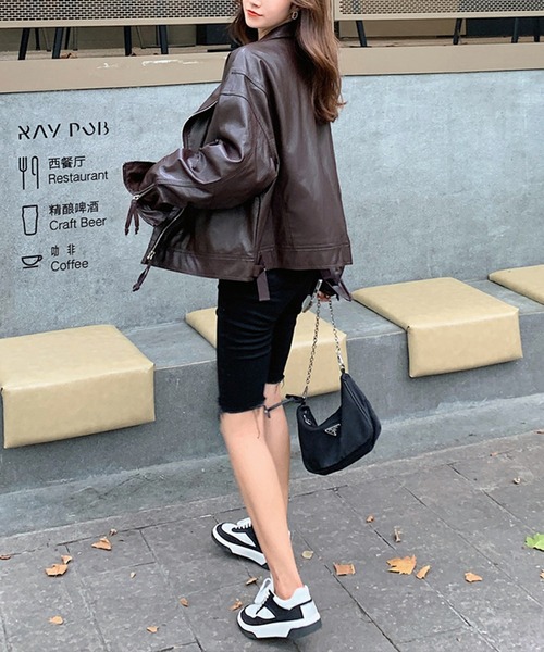 aimoha（アイモハ）の「フェイクレザージャケット（ライダースジャケット・レディース・チョコ・LARGE/SMALL/MEDIUM）」の14枚目の写真