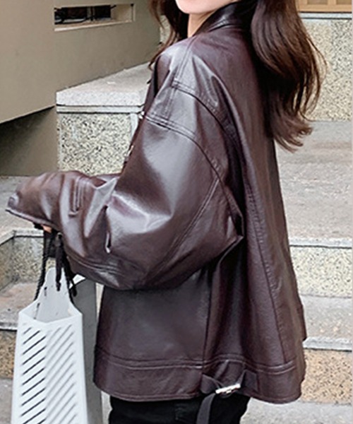 aimoha（アイモハ）の「フェイクレザージャケット（ライダースジャケット・レディース・チョコ・LARGE/SMALL/MEDIUM）」の6枚目の写真