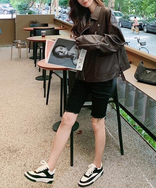 aimoha（アイモハ）の「フェイクレザージャケット（ライダースジャケット・レディース・チョコ・LARGE/SMALL/MEDIUM）」の11枚目の写真