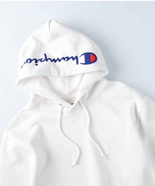 Champion（チャンピオン）の「【Champion】フードスクリプトビッグシルエットパーカー（パーカー・メンズ・ホワイト/ブラック/パープル・L/M/XL）」の2枚目の写真