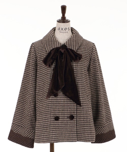 axes femme（アクシーズファム）の「ベロアリボン付ショートコート（ピーコート・レディース・ブラウン/ダークグリーン/ブラック・MEDIUM）」の7枚目の写真